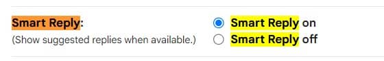 Gmail Smart Reply Feature in Settings