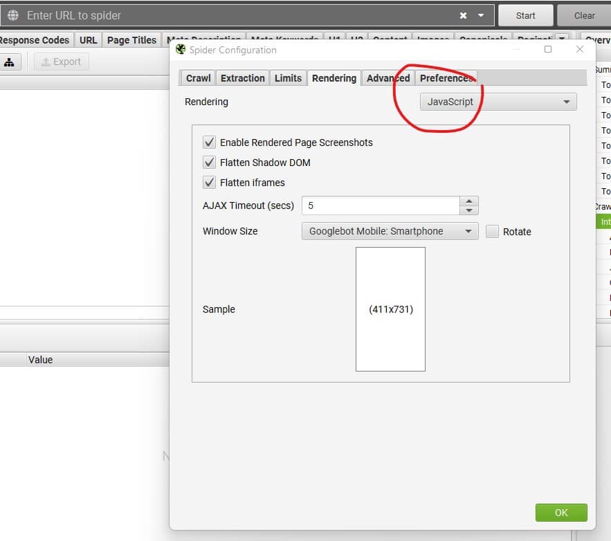 Screaming Frog for JS Auditing