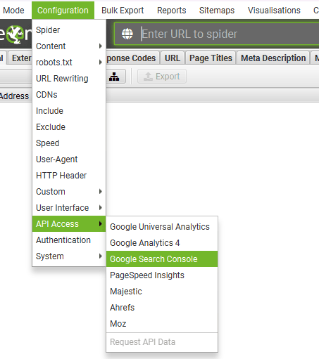 GSC API in ScreamingFrog