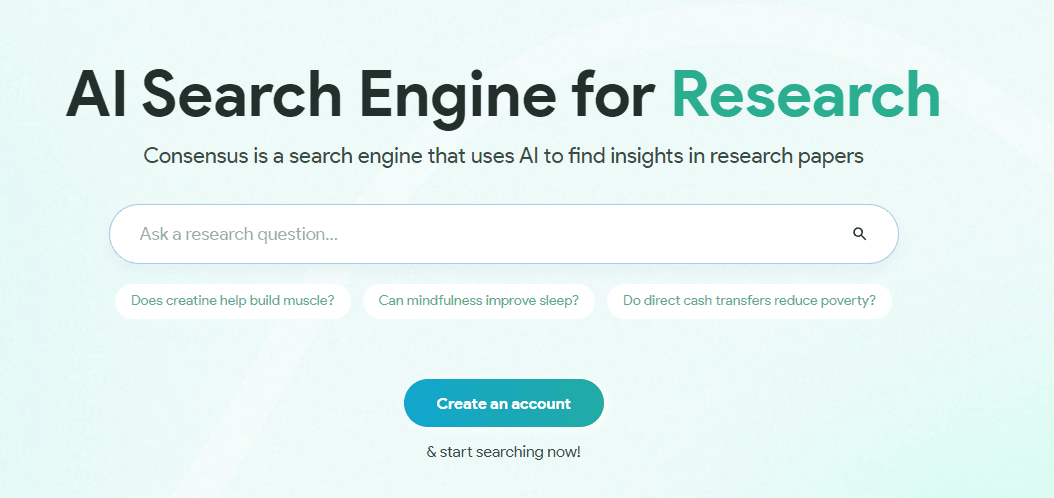 Consensus AI search engine for Research